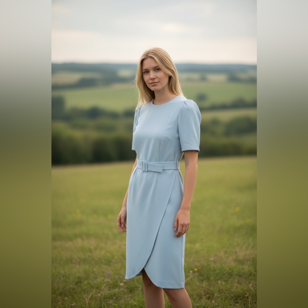 Ted Baker Powder Blue Belted Midi Dress